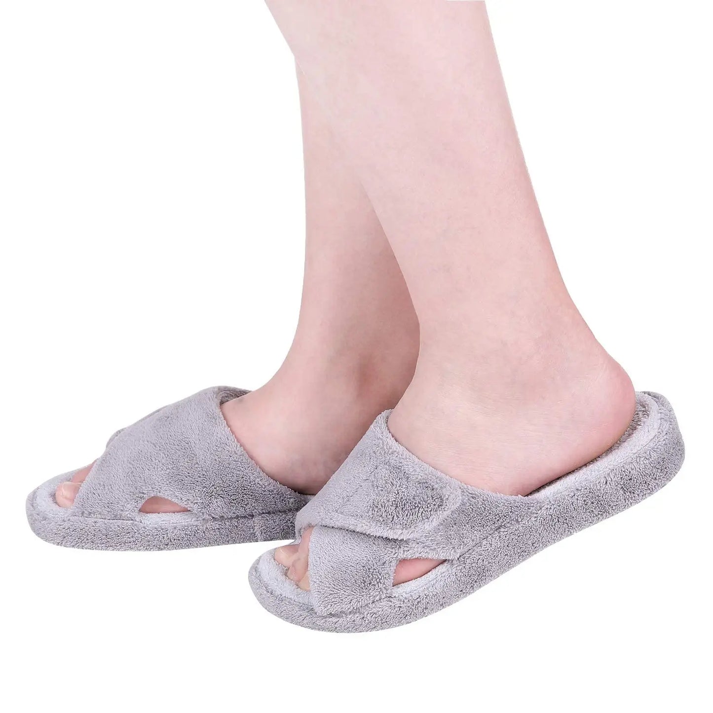 Smile Popcorn Women Adjustable Cross Strap Slippers Soft Fleece Two-tone Open Toe Non Slip Cozy Memory Foam Indoor House Slides