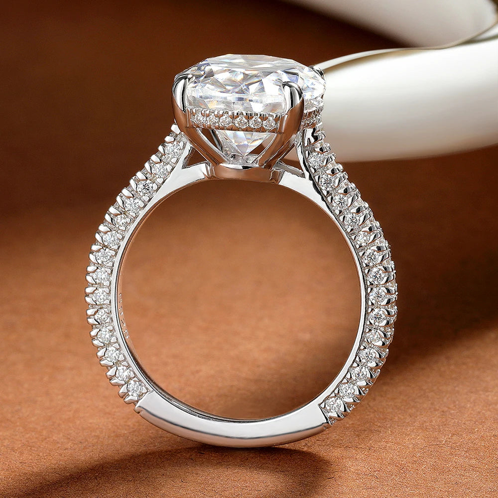 COSYA 8CT 10*14mm Oval Cut Full Moissanite Ring For Women S925 Silver Hidden Halo Wedding Diamond Band Luxury Fine Jewelry Gift