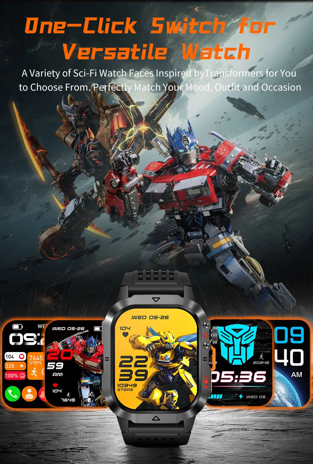 New Custom Co branded Men Transformers Smart Watch Outdoor 100mAh Battery GPS Flashlight BT Call Waterproof Sports Smartwatches