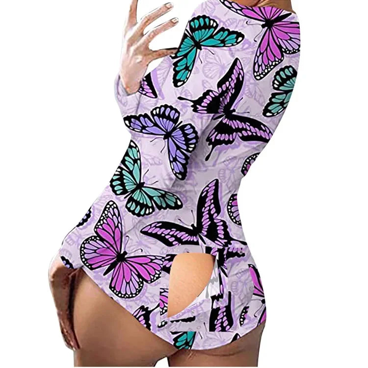 New Women Pajamas Sexy V-neck Jumpsuit Plaid Casual Long Sleeve Pyjama Button-down Front Functional Buttoned Flap Sleepwear