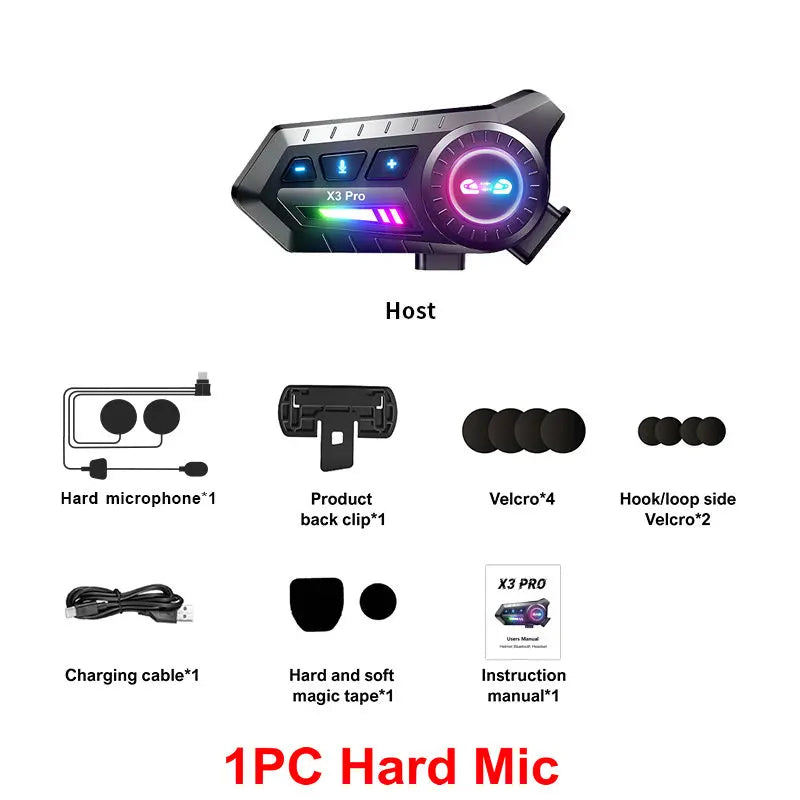X3 Pro Motorcycle Helmet Bluetooth Headset 2-Riders Intercom 1000M BT6.0 IPX6 Waterproof Voice Assistant NoiseReduction FM Radio
