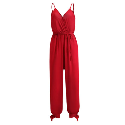 Spring and Summer Women's New Camisole Jumpsuit Cross-Border Printed Sexy Backless Lace Up V-Neck