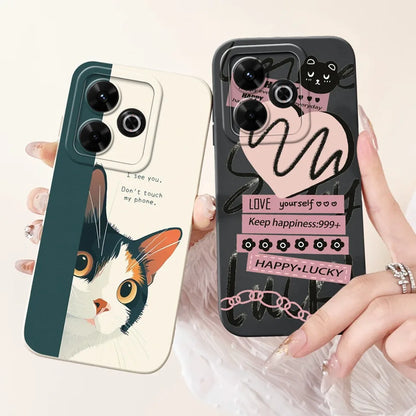 Casing For Redmi 13 Case 13 5G Cute Cat Fashion Luxury Flowers Silicone Shockproof Back Cover For Redmi 13 5G Phone Case Bumper