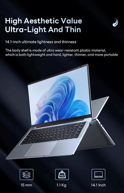 Xiaman Ultra Slim Windows 11 Laptop Computer 14.1" 12GB RAM 1TB 2TB SSD Intel A3950 Notebook 1920*1080 Office Study Computer PC