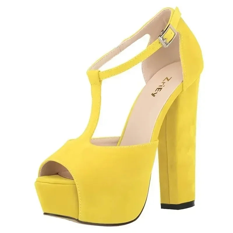 Platform Open Toe High Heels Summer Women Ankle Strap Sandals Sexy 14cm High Heels Buckle Thick Pumps Wedding Jazz Dance Shoes