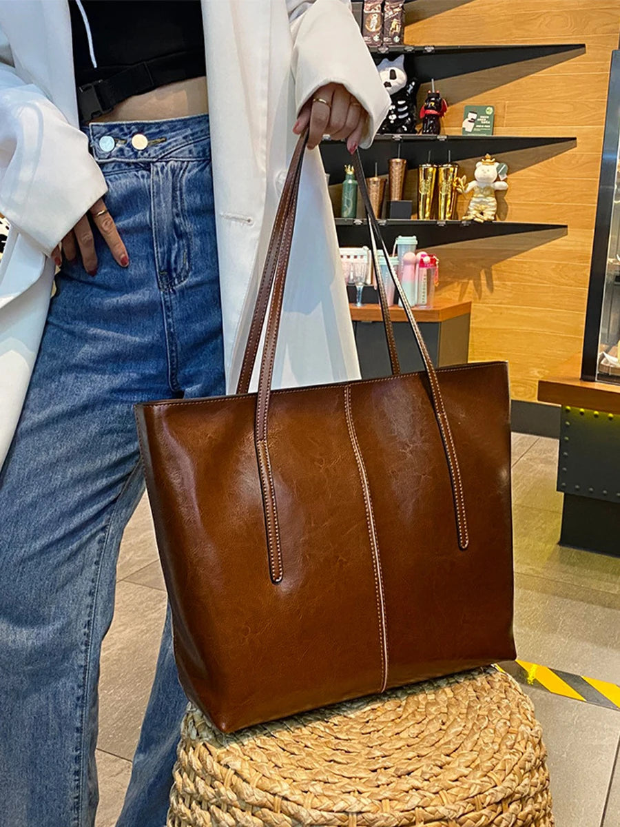 Luxury Women Leather Tote Bag Top Layer Cowhide Large Capacity Fashionable Handbag Brand Designer Shoulder Bag 2025 New Handbag