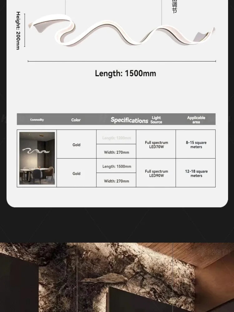 Modern Acrylic Led Chandelier For Dining Room Kitchen Island Bar Wave Led Pendant Lights Dimmable Dining Table Led Hanging Lamps