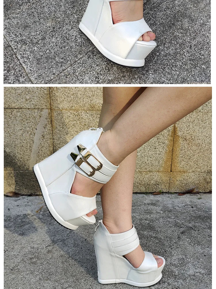 Casual Wedges Thick Platform Sandals 2024 New Women Stage Performance High Heels 14CM Summer Cross-dressing Shoes With Zipper