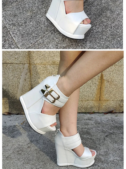 Casual Wedges Thick Platform Sandals 2024 New Women Stage Performance High Heels 14CM Summer Cross-dressing Shoes With Zipper