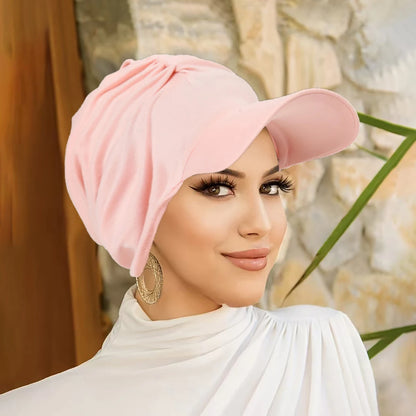 New Wide Brim Headwraps Hat for Women Muslim Turban Cap Multicolor Pullover Bonnet Travel Beanies Sun Hat Hair Loss Fashion