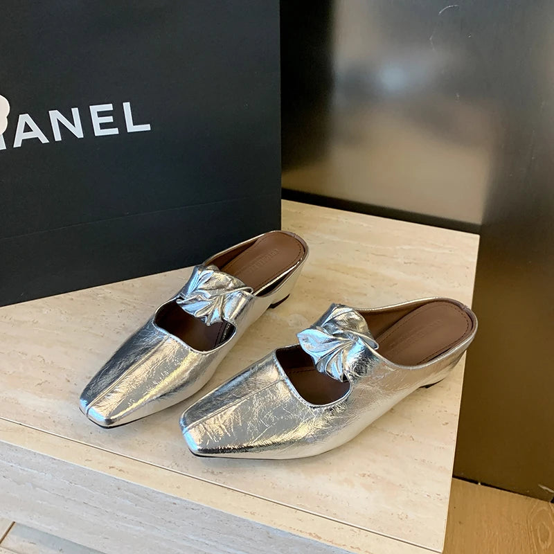 Women Heeled Sandals Slingback Mules Leather Shoes Summer Slippers 2026 Luxury Mary Jane Shoes Comfort Flip Flops Mujer Slides