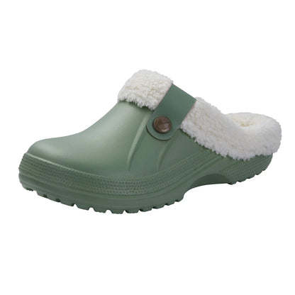 Shevalues Fuzzy Men Clogs Slippers Winter Fur Men Slippers Waterproof Garden Shoes Men Warm House Shoes Anti-slip Fur Slippers