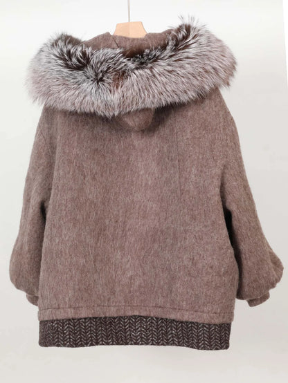 Maomaokong high-end Wool fabric Luxury Women's Big Fox Fur Collar Puffer Jacket Natural Fur down Coat Winter Thickened Warm