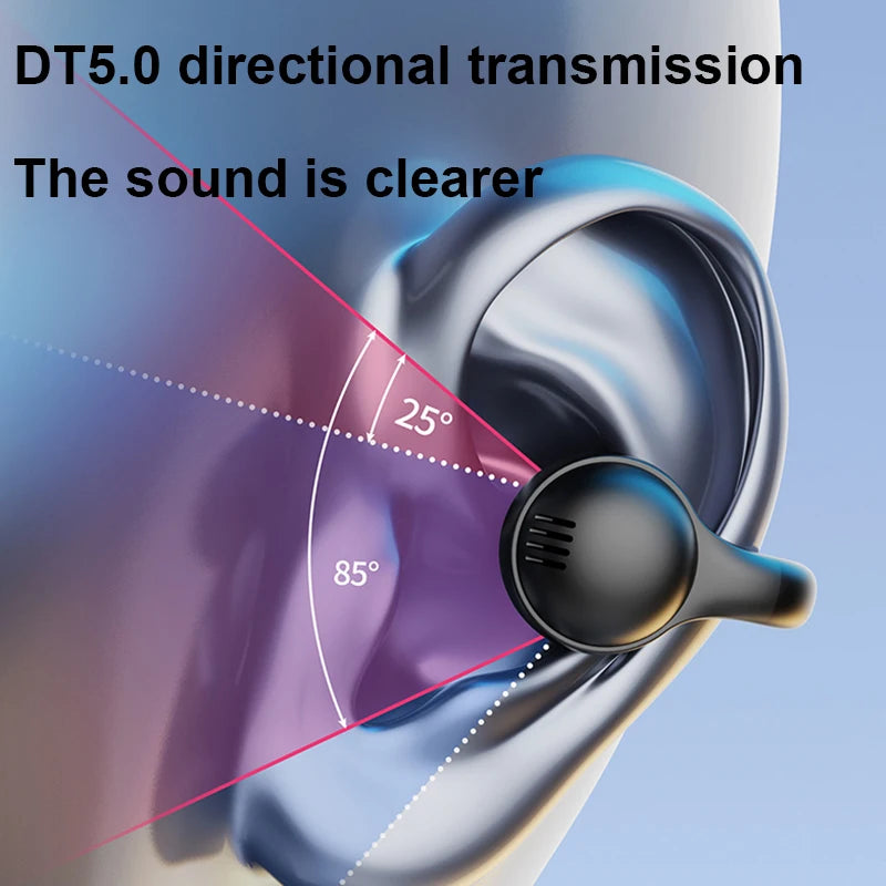 New Bluetooth Earphones Mirror-Style Digital Display Soft Silicone Ear Clip Wireless Headphone HD Noise Reduction Sports Headset