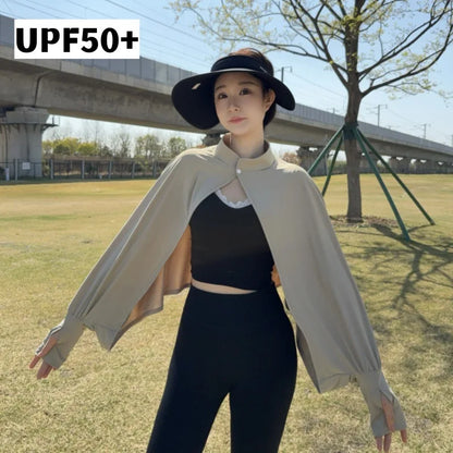 Shawl Wrap Women Driving Sun Protection Cape Upf50 + Cooling Cycling Outdoor UV Cover up Breathable Long Sleeve Stand Collar