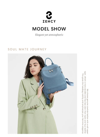 Zency Women's Genuine Leather Backpack High-Quality School Bag Travel Female Shopper Shoulder Satchel Rucksack Commuter