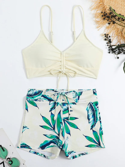 Drawstring Front Shorts Bikinis 2026 High Waist Swimsuit Women Swimwear Female Bathers Bathing Swimming Swim Suit Beachwear