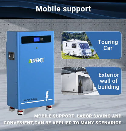 ANENJI 51.2V 314Ah 16Kwh LiFePO4 Battery 6000 Cycles With Wheels Bluetooth BMS 200Ah Supports 15 Units Parallel  Solar System