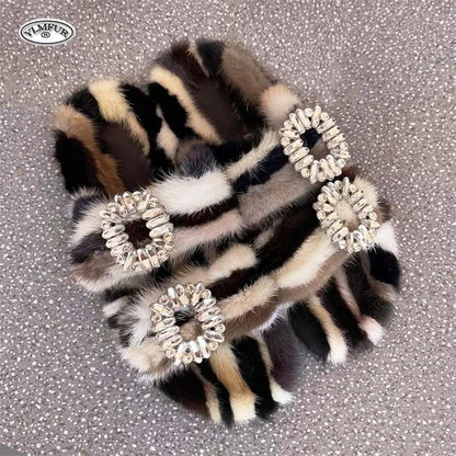 2025 New Women Fur Slippers Shoes Women Warm Winter Crystal Fur Shoes For Women Slippers Casual Plush Comfortable Mink Slippers