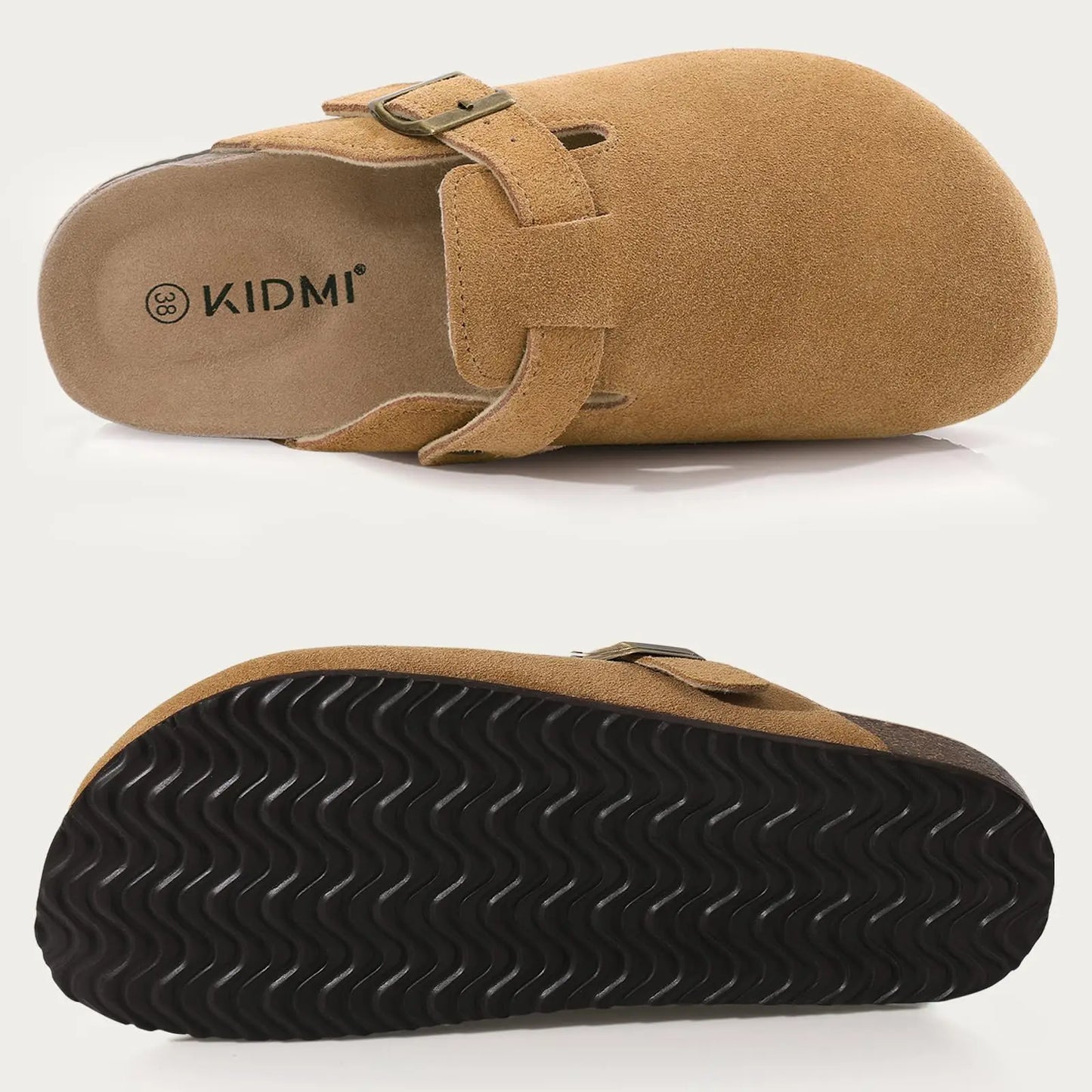 Litfun New Fashion Women's Clogs with Adjustable Strap Cork Footbed Leather Mules with Arch Support Unisex Outdoor Potato Shoes