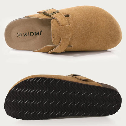 Litfun New Fashion Women's Clogs with Adjustable Strap Cork Footbed Leather Mules with Arch Support Unisex Outdoor Potato Shoes