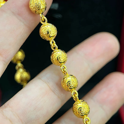 9999 24K real gold solid auspicious cloud Buddha bead necklace men's round bead chain accessories fashionable versatile necklace