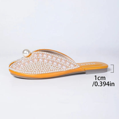 Women Slippers Summer Fashion Rhinestone Home Women Mules Shoes Elegant Slippers Luxury Designer Flat Sandals House Slides Women