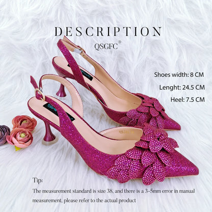 African Fashion Green Ladies Matching Shoes and Bags Nigerian Best Sell Women's Pointed Toe High Heels Commuter Wearable