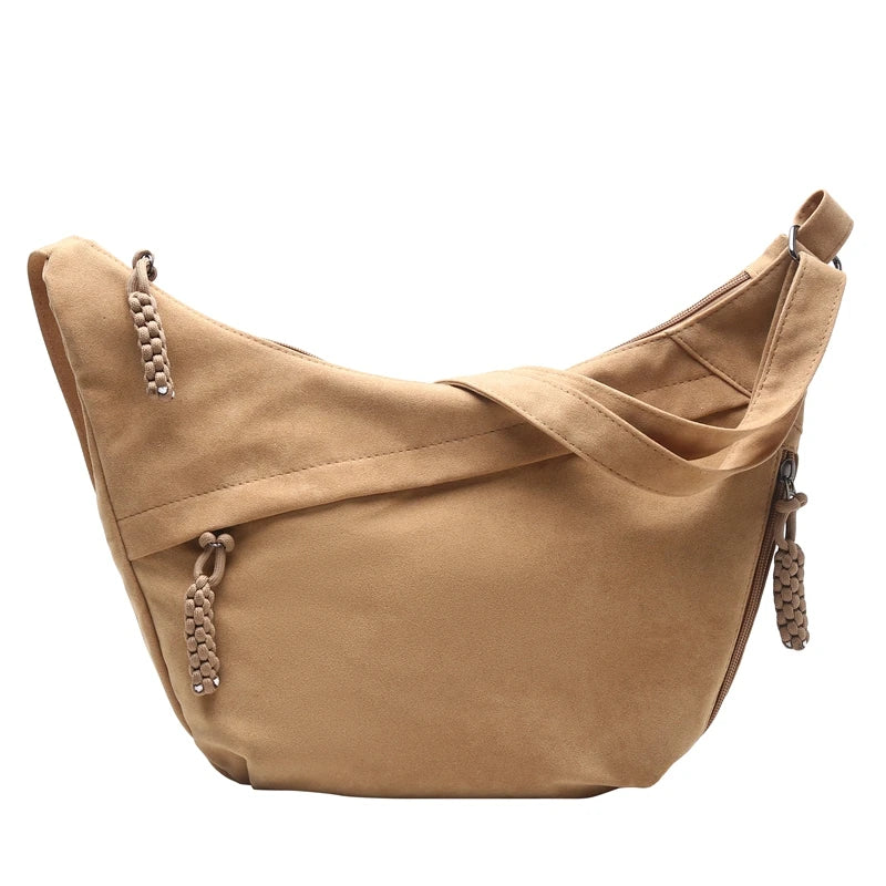 Retro Crossbody Messenger Bags For Women Faux Suede Pure Color Big Capacity Shoulder Hobo Bag 2025 Winter Latest Ladies Handbags