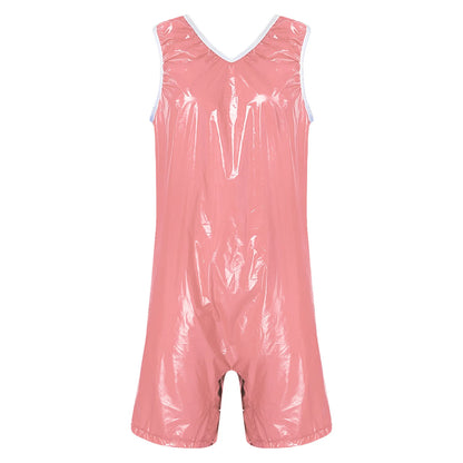 Womens Waterproof Rompers Adaptive Nightwear Glossy Sleeveless Buttons Crotch Bodysuit Sports Swimwear Special Needs Clothing