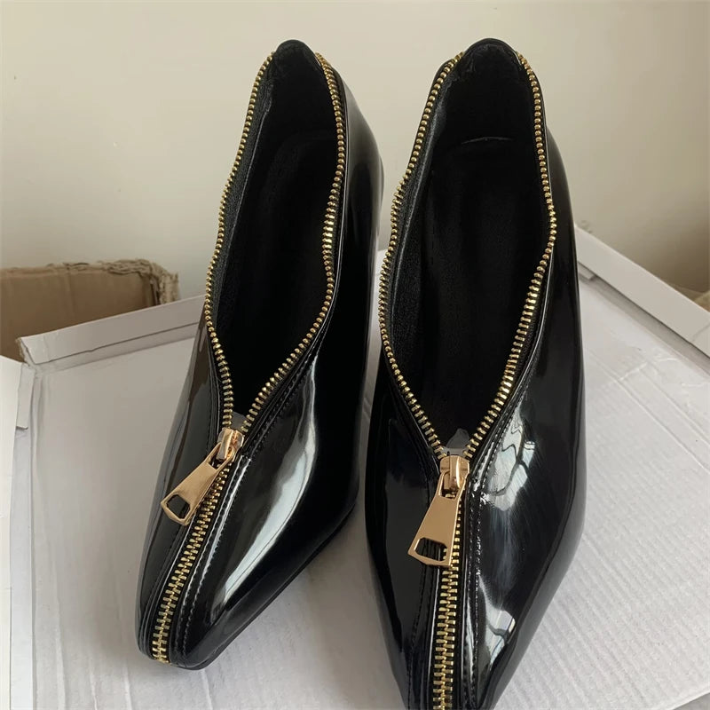 Sexy Women's Wedge High Heels Pumps Shoes Sexy Zipper Black Red White Wedges Heeled Large Size Office Party Wedding Shoes Ladies