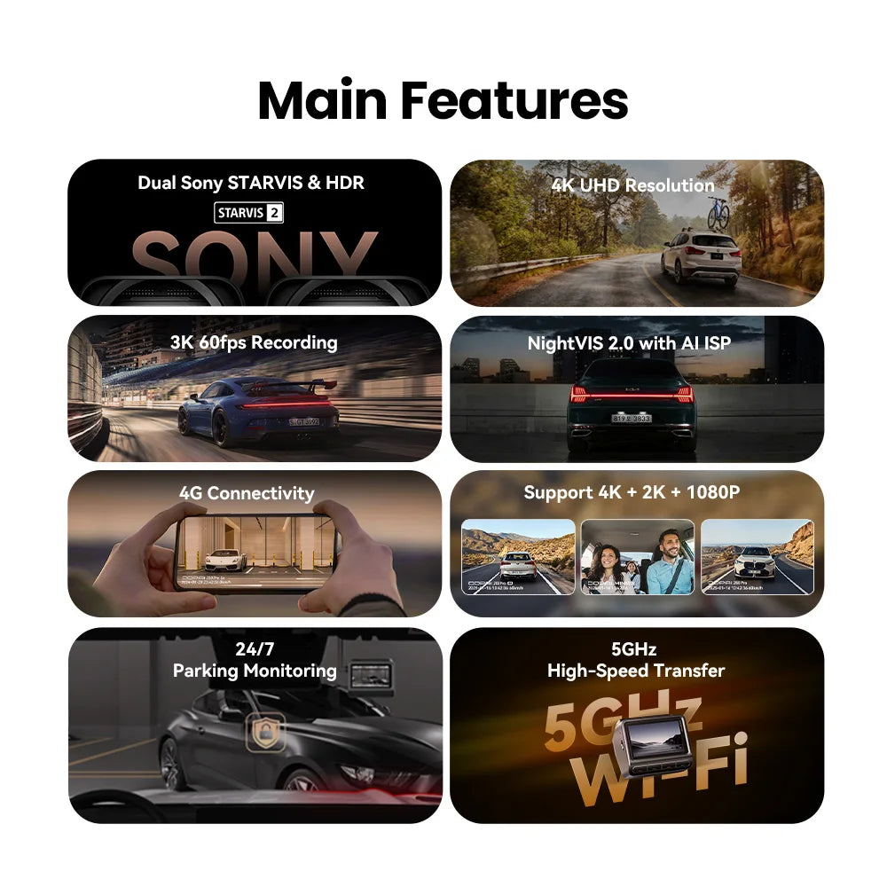 【For US】DDPAI 4K Dash Cam Z60 Pro Support Front and Rear Car Camera SONY STARVIS2 678 Sensor 5GHz Wi-Fi GPS ADAS Car DVR