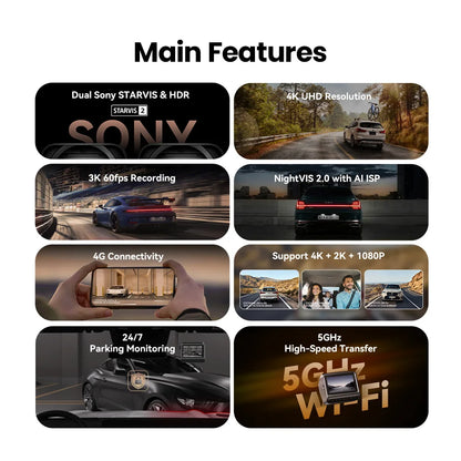 【For US】DDPAI 4K Dash Cam Z60 Pro Support Front and Rear Car Camera SONY STARVIS2 678 Sensor 5GHz Wi-Fi GPS ADAS Car DVR