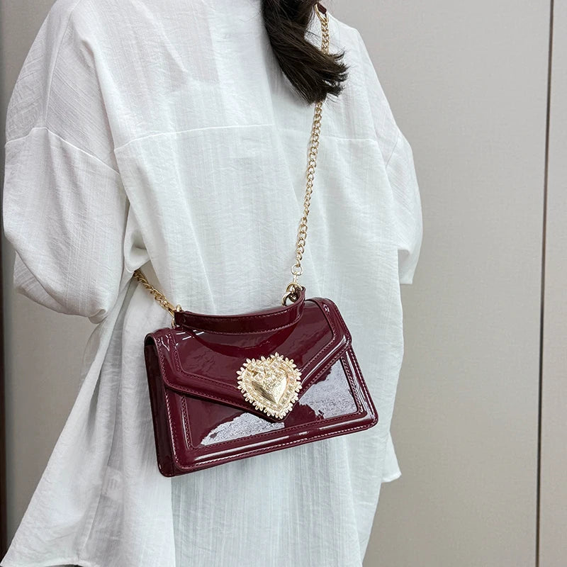 Light Luxury Burgundy Handbags for Women Trendy Versatile Buckle Flip Shoulder Bags Female Casual Commuting Chain Crossbody Bag