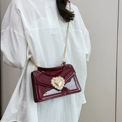 Light Luxury Burgundy Handbags for Women Trendy Versatile Buckle Flip Shoulder Bags Female Casual Commuting Chain Crossbody Bag