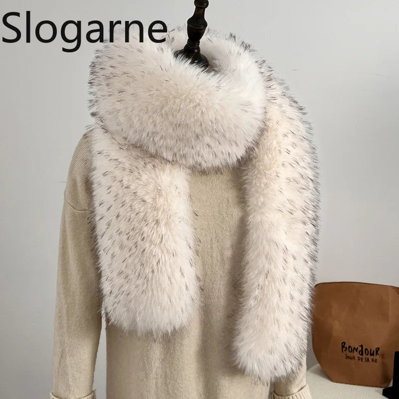 American 180cm Super Long Faux Fox Fur Scarf Winter Women Cosplay Warm Fashion Neck Decor Fluffy Shawl Wrap Luxury Furry Scarves