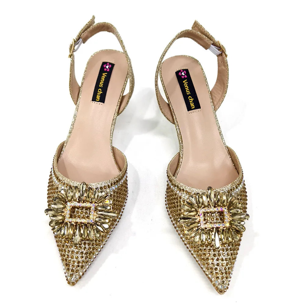 Latest Elegant Wedding Italian Diamond Design Shoes Women's African Party Shoes Crystal Shoes High School High Heels