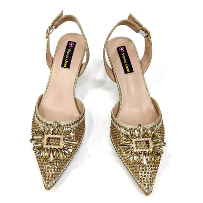 Latest Elegant Wedding Italian Diamond Design Shoes Women's African Party Shoes Crystal Shoes High School High Heels