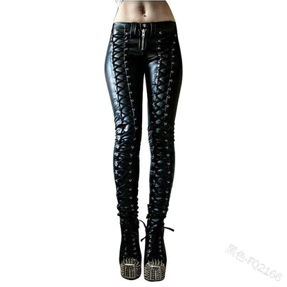 Women's New Fashion Tight Skinny Pants PU Faux Leather High Waist Smooth Touch Elastic Fit Wrinkle Resistant Casual Long Pants
