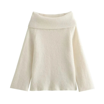 HH Women Fashion Solid Off Shoulder Sweater Long Sleeve Knitted Pullover Sweater Autumn Female Casual Knitwear Chic Top