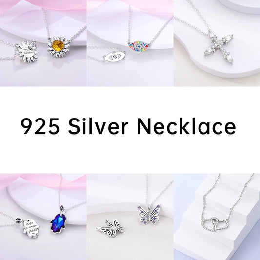 Luxury Necklace 925 Silver Original Sterling Zircon Dragonfly Butterfly Firefly Star Moon Chain Link For Women Wedding Jewelry