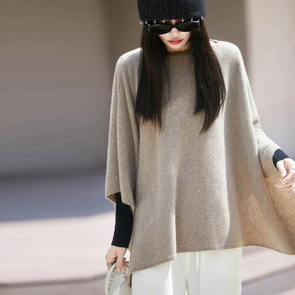 Autumn New 100% Merino Wool Shawl Pullover For Women Soft Solid Cashmere Knitwear Shawl Scarf Female Popular Sweater Grace Tops