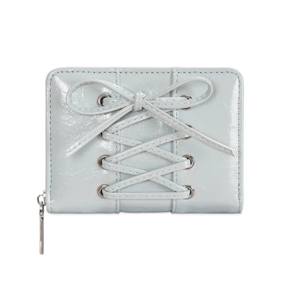 Simple Korean Style Bow Wallet Ultra Thin Short Clutch Card Bag Multi-function Zipper PU Leather Card Holder Travel Coin Purse