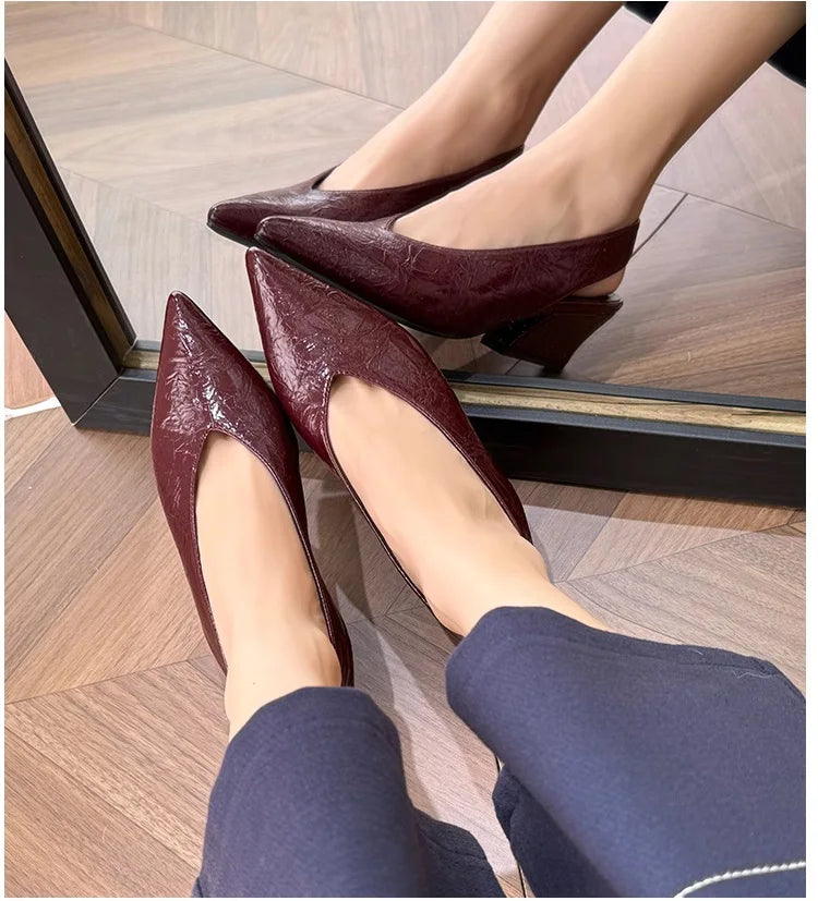 Sandals Luxury Brand Sexy Dress Shoes Elegant Chunky High Heeeled Pumps Sexy Pointed Toe Evening Shoes Women Shoes V Cut Shoes