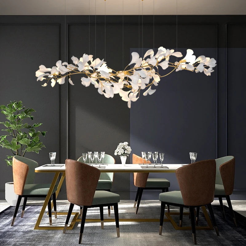 Modern Ceramics Chandeliers Home Ginkgo Biloba Decoration Villa Living Room Lighting Pendant Lamps Indoor Hanging Lights Fixture