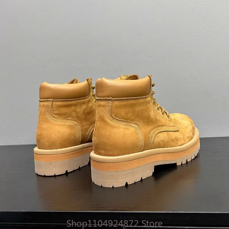 Handmade Men's Shoes Thick Sole Casual Genuine Leather Work Motorcycle Boots Male Desert Outdoor Youth Oxford Ankle Boots