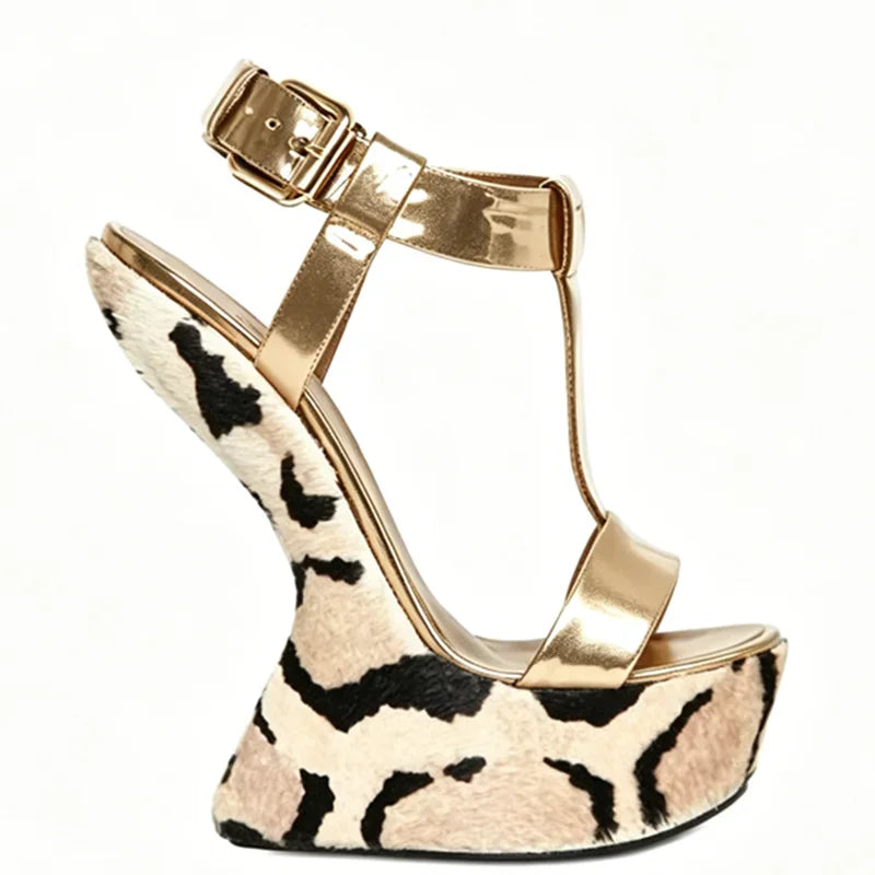 Strange Style Mixed Colors Fretwork Heel Sandals Pointed Toe Leather Size35-48Customized New Arrivals Fashion Women Modern Shoes