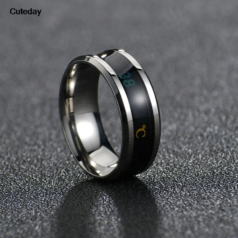 Smart Sensor Body Stainless Steel Love Band Ring With Temperature Measurement Function Rings For Couples Accessories Anillo