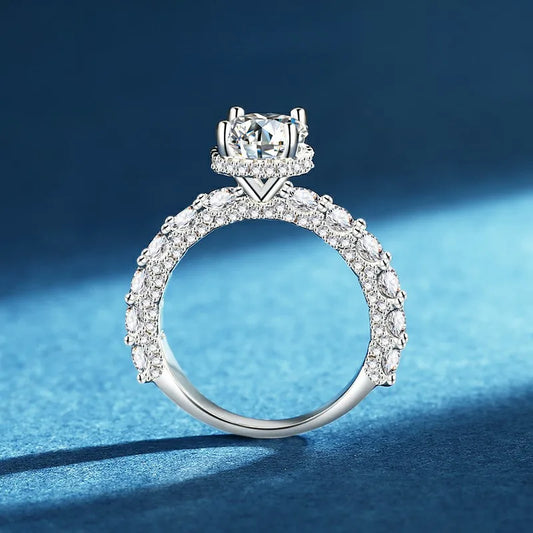 Grand Ring Women's 2 Carat Moissanite PT950 Platinum - Platinum 2 Carat Rose Bud Ring, Four-prong Inlay Elegance, Wedding Style