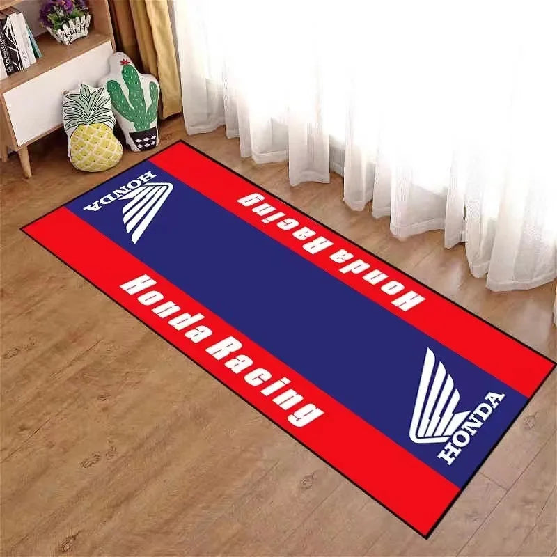 Racing Motorcycle Floor Mat, Non-Slip Dart Mat for Garage, Honda Style Motorcycle Show Carpet, Washable Anti-Slip Rug for Motocr